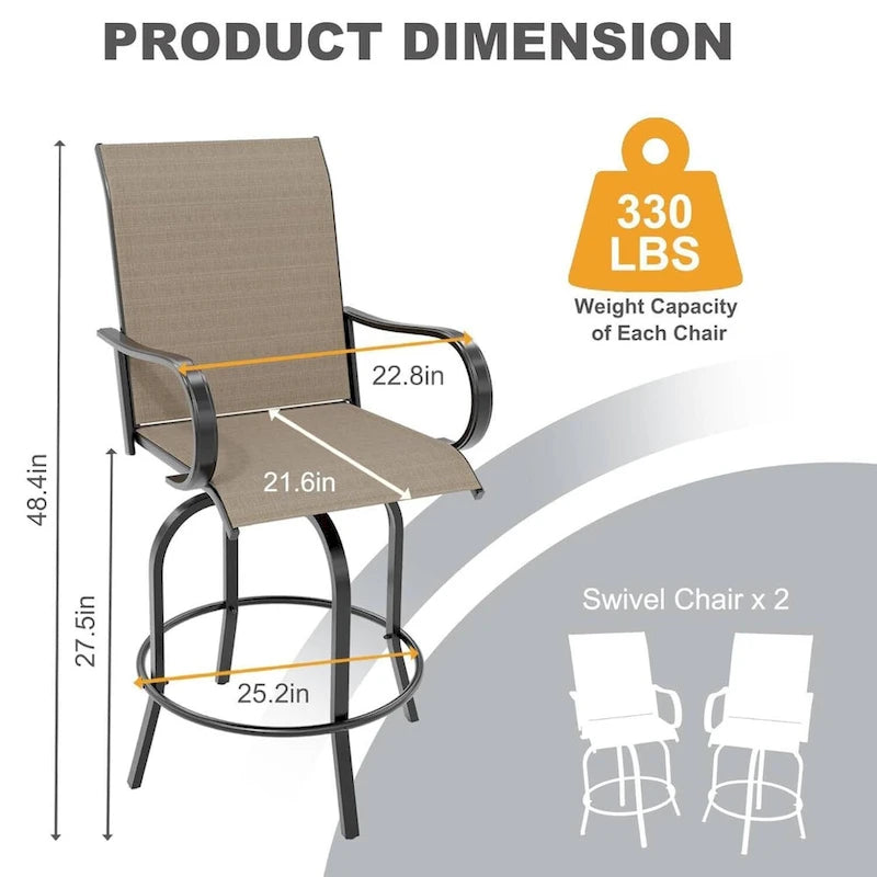 2-Piece Swivel Bar Stools Textilene 360-Degree Rotation with Armrests