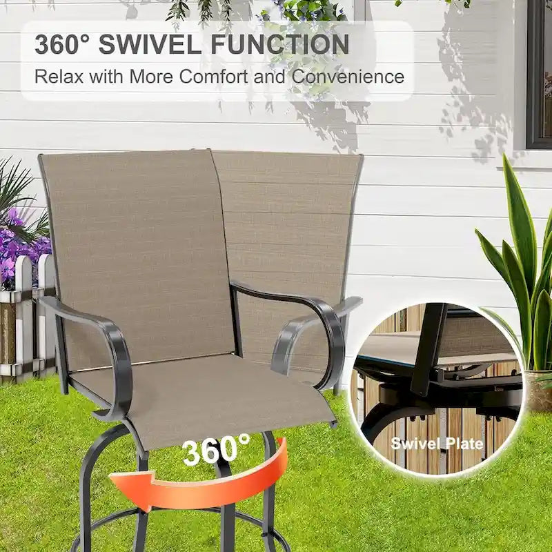 2-Piece Swivel Bar Stools Textilene 360-Degree Rotation with Armrests