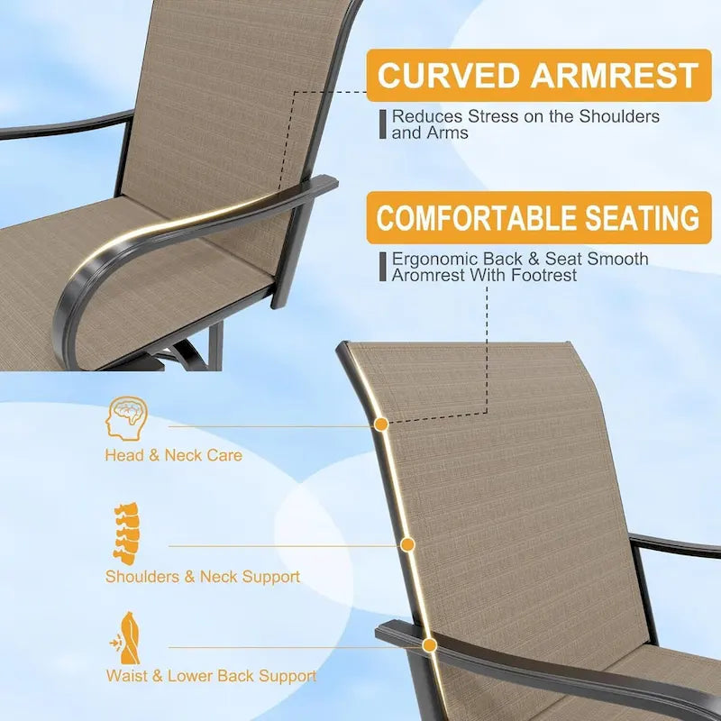 2-Piece Swivel Bar Stools Textilene 360-Degree Rotation with Armrests