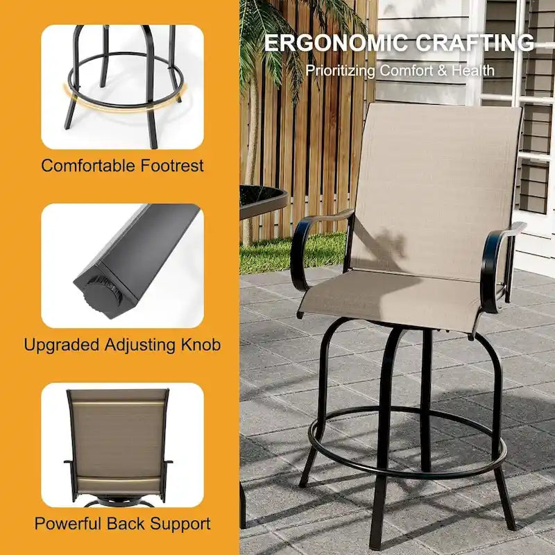2-Piece Swivel Bar Stools Textilene 360-Degree Rotation with Armrests
