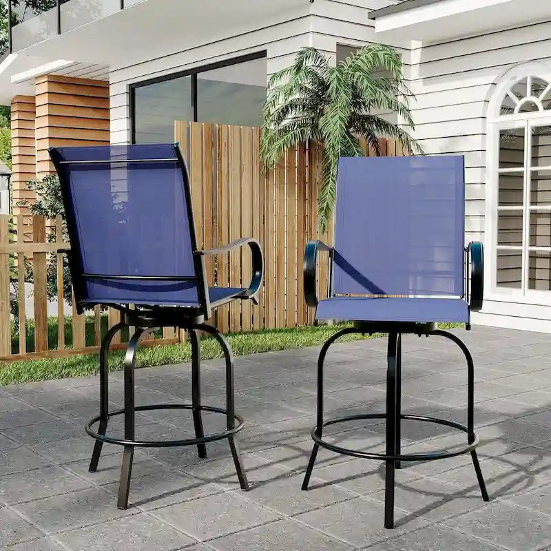 2-Piece Swivel Bar Stools Textilene 360-Degree Rotation with Armrests