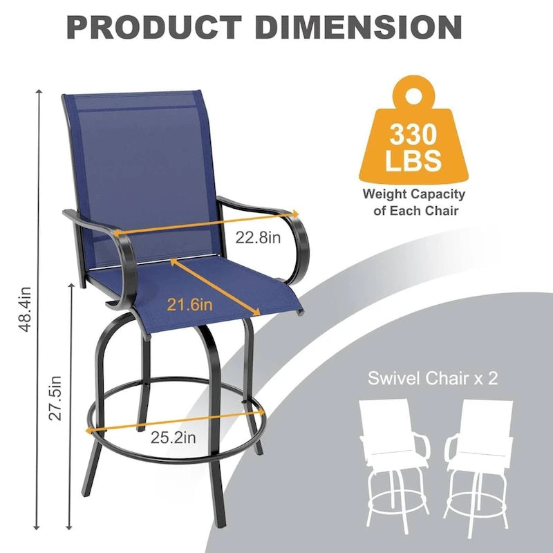 2-Piece Swivel Bar Stools Textilene 360-Degree Rotation with Armrests