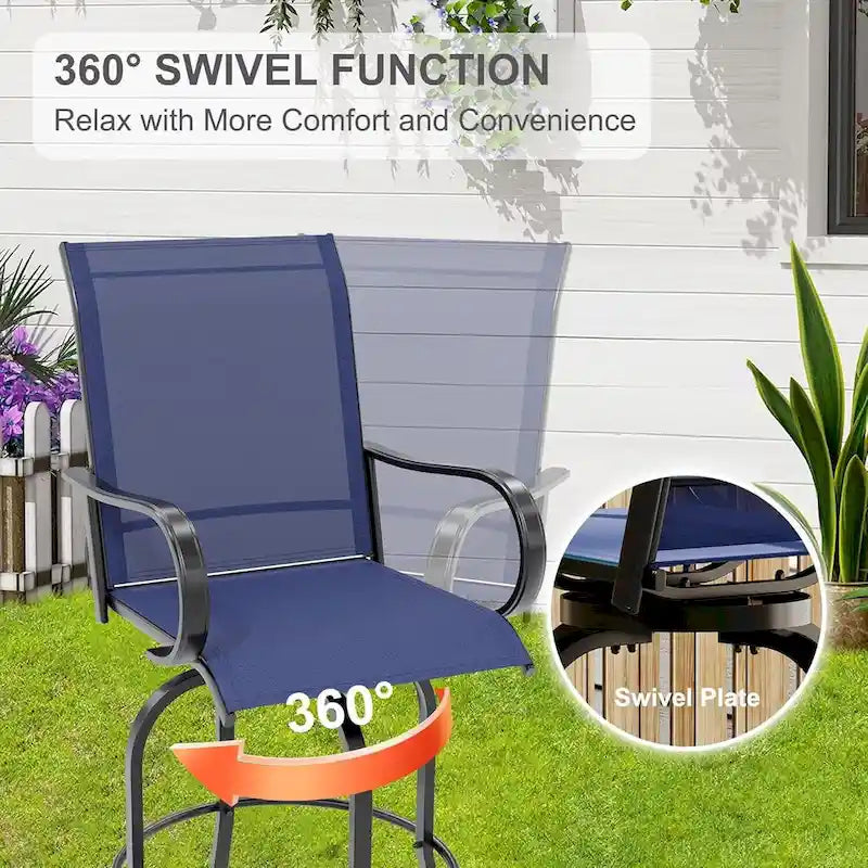 2-Piece Swivel Bar Stools Textilene 360-Degree Rotation with Armrests