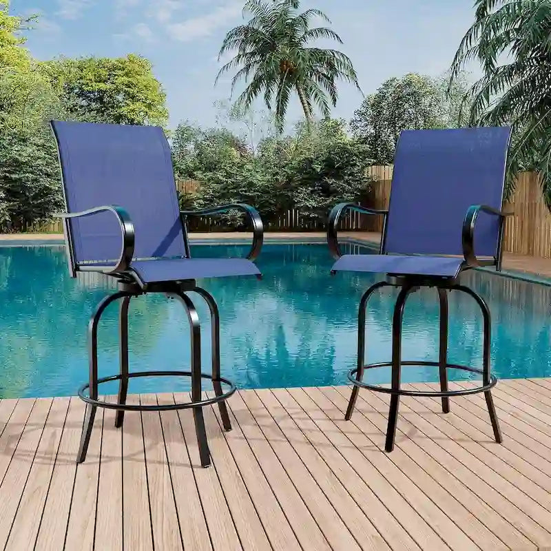 2-Piece Swivel Bar Stools Textilene 360-Degree Rotation with Armrests