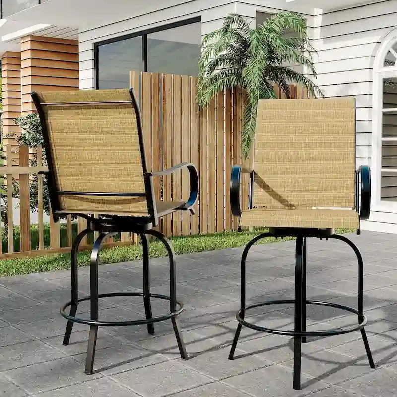 2-Piece Swivel Bar Stools Textilene 360-Degree Rotation with Armrests