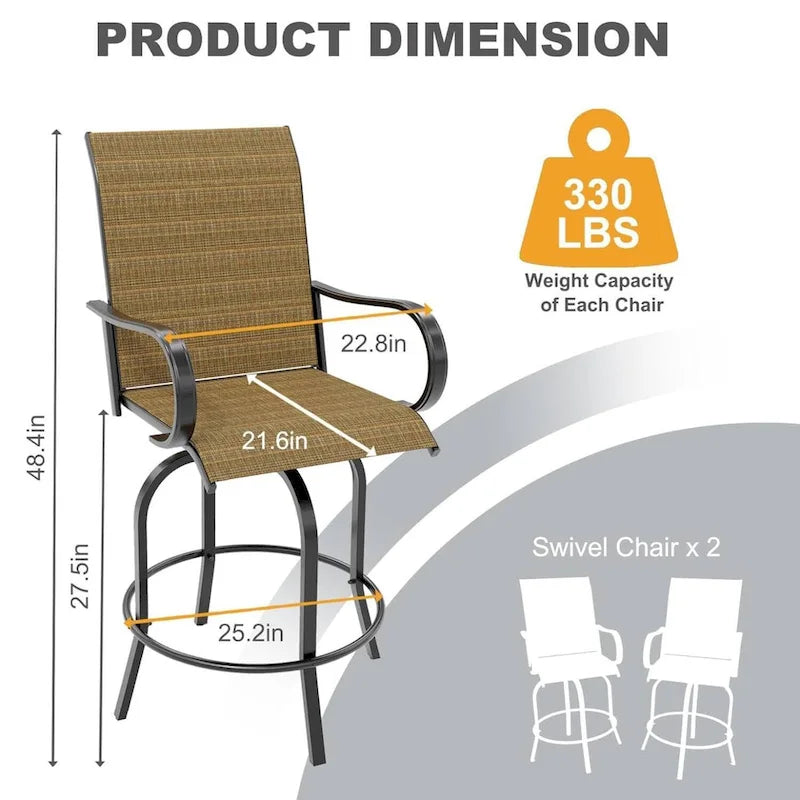 2-Piece Swivel Bar Stools Textilene 360-Degree Rotation with Armrests