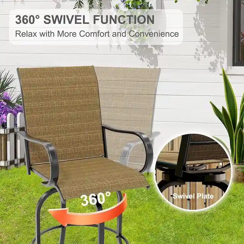 2-Piece Swivel Bar Stools Textilene 360-Degree Rotation with Armrests