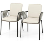 Moasis Outdoor Arm Chairs Cushioned Dining Chair Set of 2 with Rope Rattan Woven