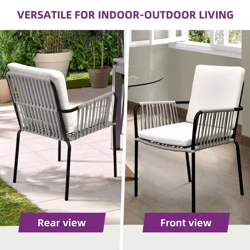 2-Piece Woven Rattan Dining Armchair Set with Cushions 265lbs Capacity