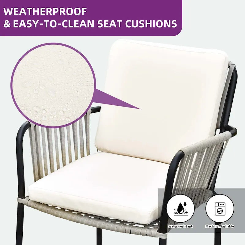 2-Piece Woven Rattan Dining Armchair Set with Cushions 265lbs Capacity