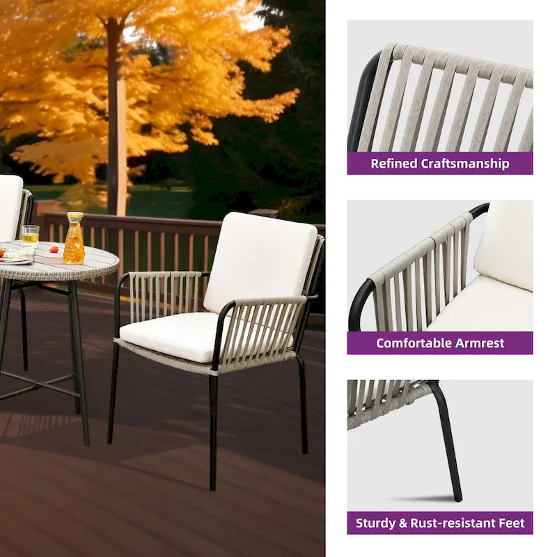 2-Piece Woven Rattan Dining Armchair Set with Cushions 265lbs Capacity