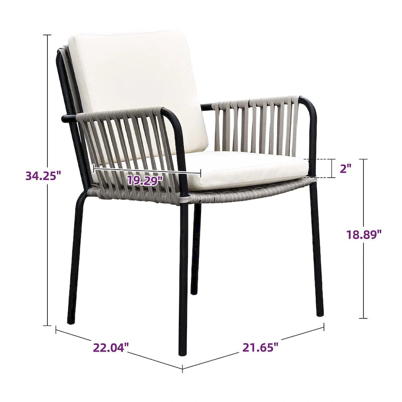 2-Piece Woven Rattan Dining Armchair Set with Cushions 265lbs Capacity