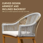 2-Piece Outdoor Bar Stool Set Teak Aluminum with Rope Backrest and Cushions
