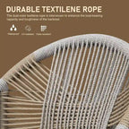2-Piece Outdoor Bar Stool Set Teak Aluminum with Rope Backrest and Cushions