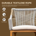 2-Piece Outdoor Bar Stool Set Teak Aluminum with Rope Backrest and Cushions