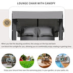 2-Piece Rattan Daybed with Canopy for 2 People Storage Bench Recliner