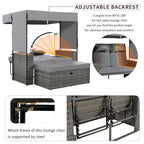 2-Piece Rattan Daybed with Canopy for 2 People Storage Bench Recliner
