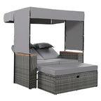 2-Piece Rattan Daybed with Canopy for 2 People Storage Bench Recliner