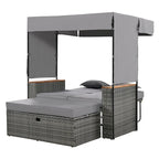 2-Piece Rattan Daybed with Canopy for 2 People Storage Bench Recliner