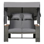 2-Piece Rattan Daybed with Canopy for 2 People Storage Bench Recliner