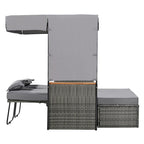 2-Piece Rattan Daybed with Canopy for 2 People Storage Bench Recliner