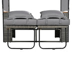 2-Piece Rattan Daybed with Canopy for 2 People Storage Bench Recliner