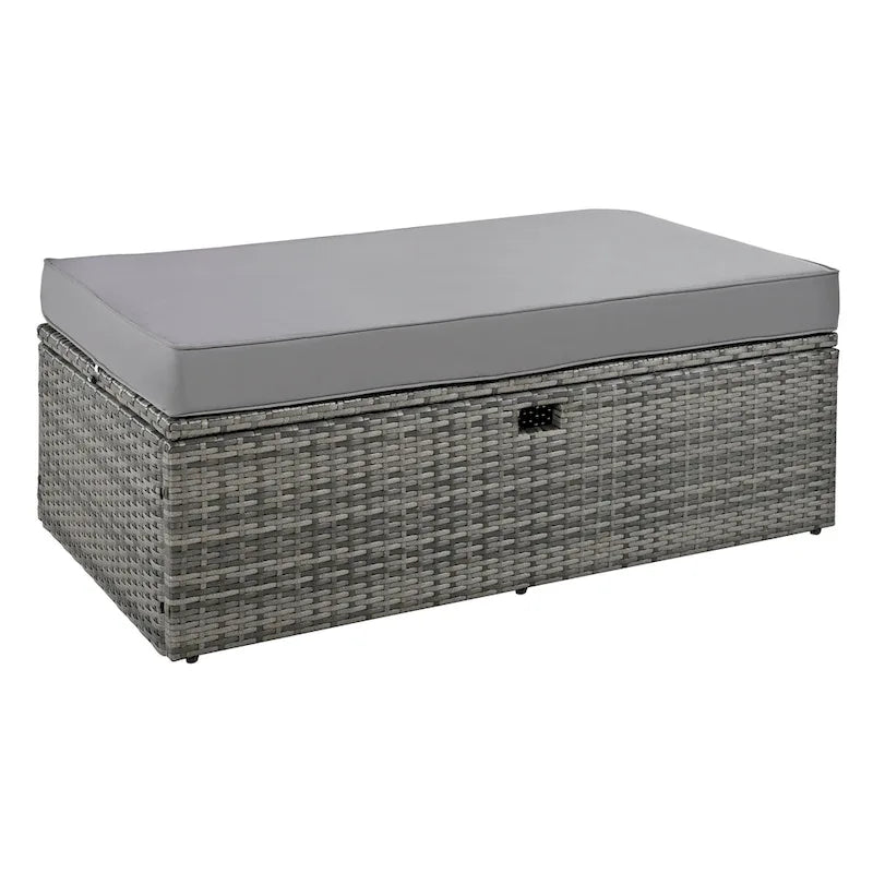 2-Piece Rattan Daybed with Canopy for 2 People Storage Bench Recliner