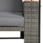 2-Piece Rattan Daybed with Canopy for 2 People Storage Bench Recliner