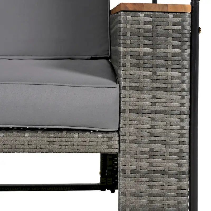 2-Piece Rattan Daybed with Canopy for 2 People Storage Bench Recliner