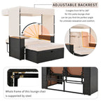 2-Piece Rattan Daybed with Canopy for 2 People Storage Bench Recliner