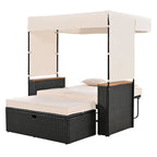 2-Piece Rattan Daybed with Canopy for 2 People Storage Bench Recliner