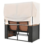 2-Piece Rattan Daybed with Canopy for 2 People Storage Bench Recliner