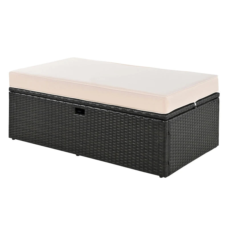 2-Piece Rattan Daybed with Canopy for 2 People Storage Bench Recliner