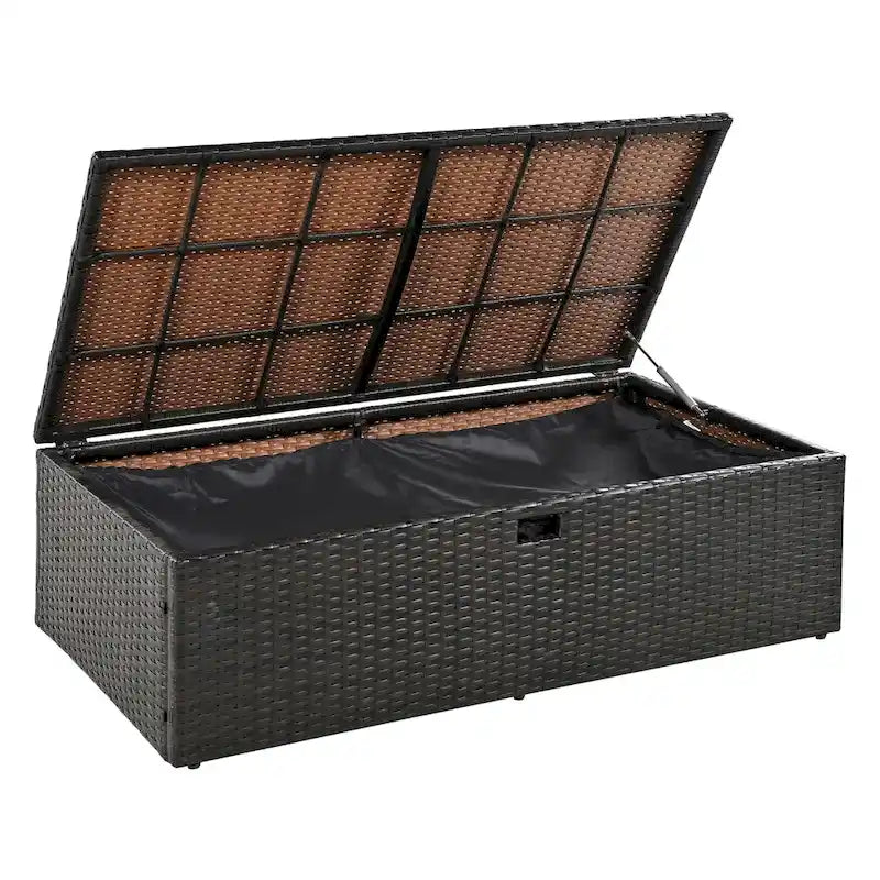 2-Piece Rattan Daybed with Canopy for 2 People Storage Bench Recliner