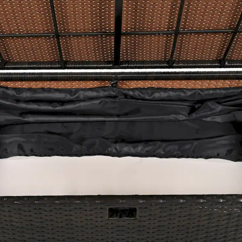 2-Piece Rattan Daybed with Canopy for 2 People Storage Bench Recliner