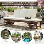 Acacia Wood Expandable Daybed with Cushions 3-Position Adjustable for 3 People