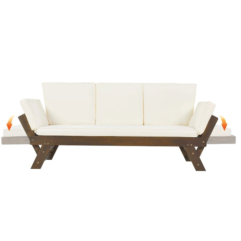 Acacia Wood Expandable Daybed with Cushions 3-Position Adjustable for 3 People