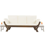 Acacia Wood Expandable Daybed with Cushions 3-Position Adjustable for 3 People