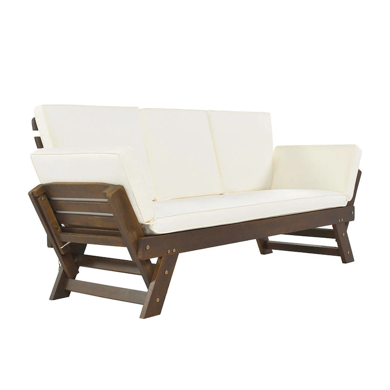 Acacia Wood Expandable Daybed with Cushions 3-Position Adjustable for 3 People