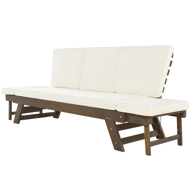 Acacia Wood Expandable Daybed with Cushions 3-Position Adjustable for 3 People