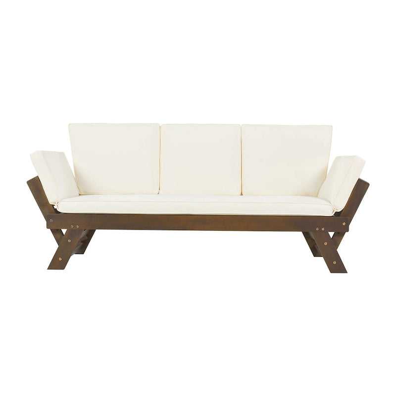 Acacia Wood Expandable Daybed with Cushions 3-Position Adjustable for 3 People