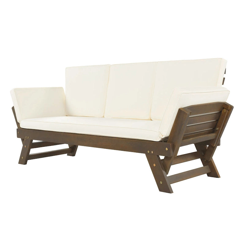 Acacia Wood Expandable Daybed with Cushions 3-Position Adjustable for 3 People