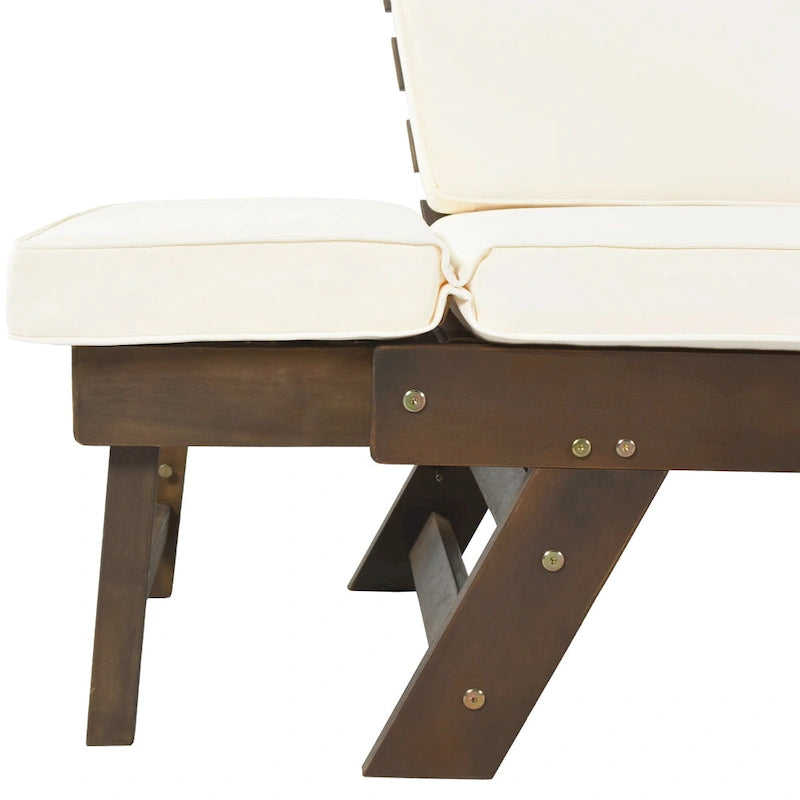 Acacia Wood Expandable Daybed with Cushions 3-Position Adjustable for 3 People