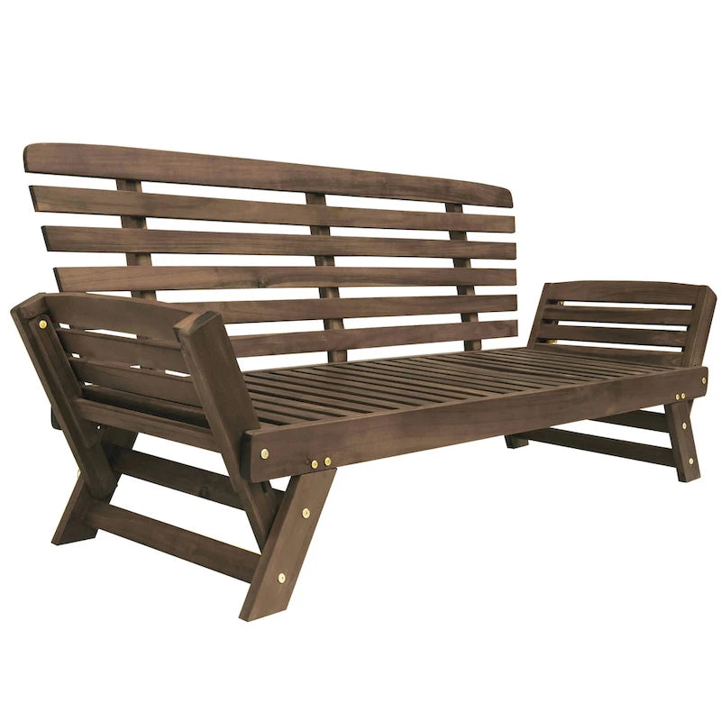 Acacia Wood Expandable Daybed with Cushions 3-Position Adjustable for 3 People