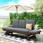 Acacia Wood Expandable Daybed with Cushions 3-Position Adjustable for 3 People