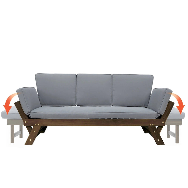 Acacia Wood Expandable Daybed with Cushions 3-Position Adjustable for 3 People