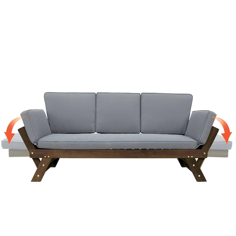 Acacia Wood Expandable Daybed with Cushions 3-Position Adjustable for 3 People