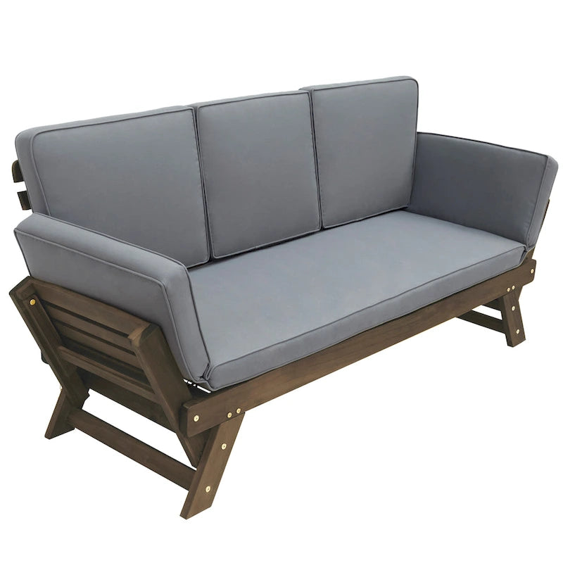 Acacia Wood Expandable Daybed with Cushions 3-Position Adjustable for 3 People