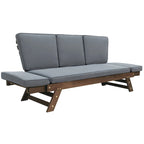 Acacia Wood Expandable Daybed with Cushions 3-Position Adjustable for 3 People