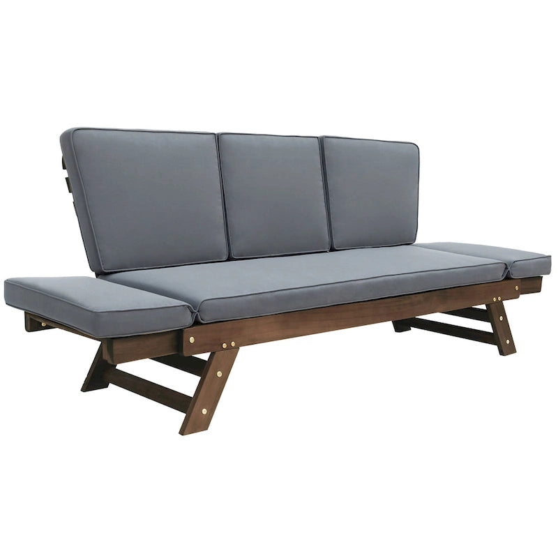 Acacia Wood Expandable Daybed with Cushions 3-Position Adjustable for 3 People